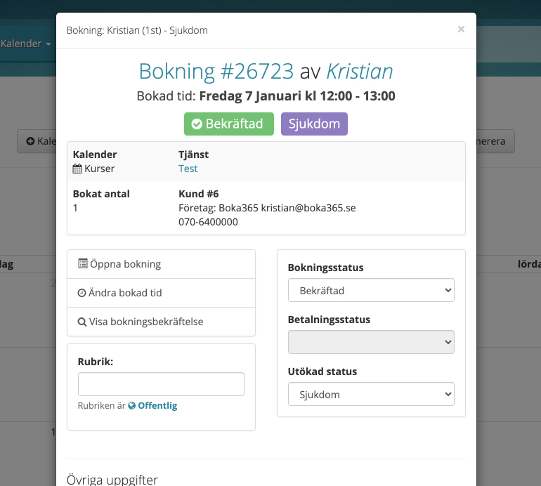 Utökad bokningsstatus på bokning inuti kalender med ny layout